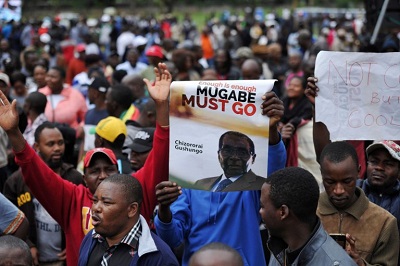 Demonstrators hold anti-Mugabe placards