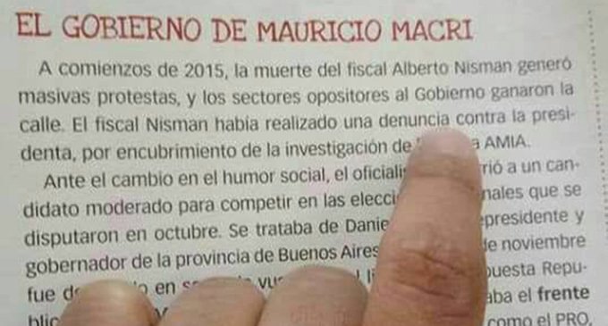 Macrismo explícito en un manual escolar de sexto grado