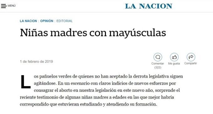 Repudio al editorial del diario La Nación sobre la maternidad en niñas