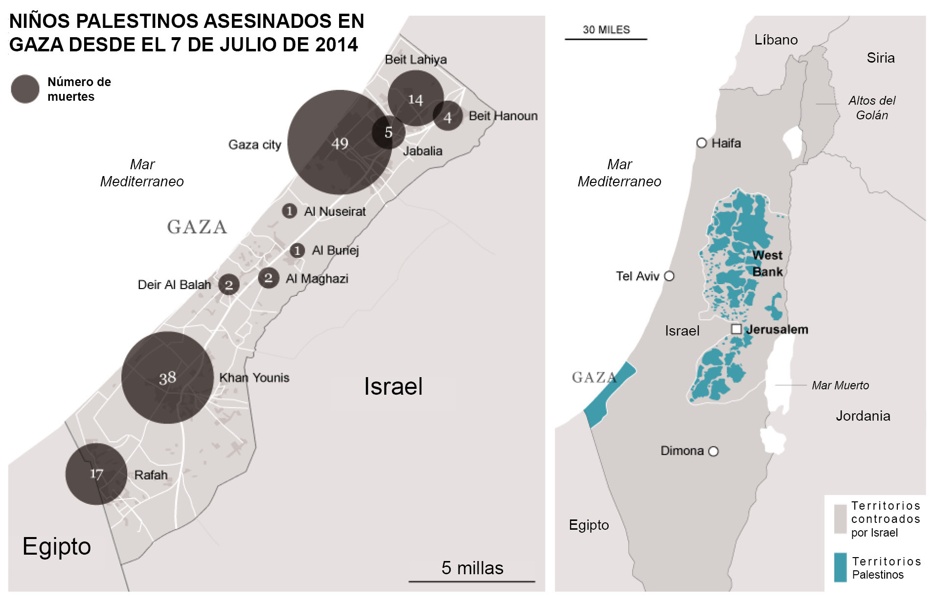 Mapa Gaza niños asesinados